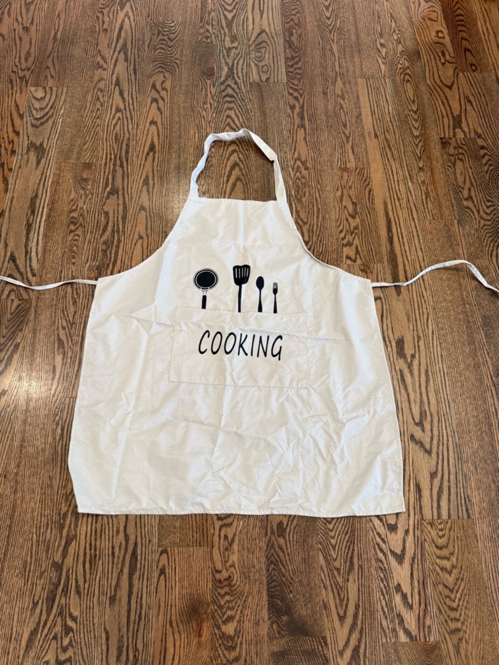 White Cooking Apron with Utensil Print